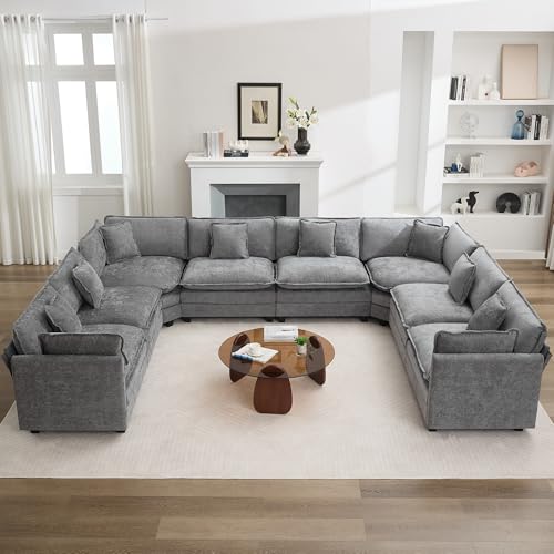 147'' Oversized U Shaped Cloud Sectional Sofa, Chenille Deep Seat Couches for Living Room, Comfy Upholstered Modular Sectional Sofa Couch, Grey - color: Grey, size: 147'' Oversized U Shape