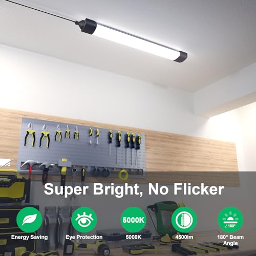 4FT Plug in Ceiling Light 2PCS, 5000K Linkable 36W Workbench Light, LED Tube Lights with Plug, 4500 LM Ceiling Closet Lighting for Laundry Garage Basement Kitchen | LED Tube Lights with Plug, 4500 LM Ceiling Closet Lighting for Laundry Garage Basement Kit