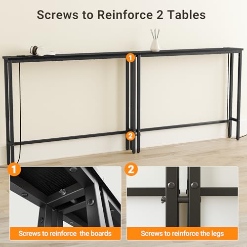 ELYKEN 78.8'' Narrow Console Table with Outlet, Sofa Table Behind Couch | Skinny Entryway Tables with Charging Station for Living Room, Hallway, 5.9 x 78.8 x 29.5in, Black - color: Black, size: 5.9"DX78.8"WX29.5"H