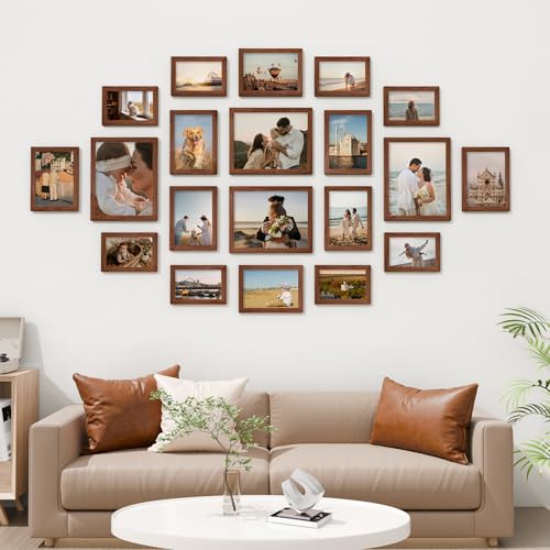 Vittanly 20 Pack Picture Frames Collage Wall Decor, Walnut Brown | Gallery Wall Frame Set for Wall or Tabletop Display, Multi Sizes Picture Frame Set: 4pcs 8x10, 8pcs 5x7, 8pcs 4x6, MDF Wood - color: Walnut Brown