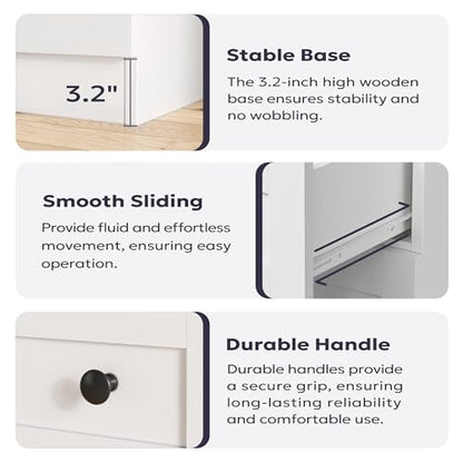Furnify Farmhouse 3 Drawer Dresser, Small Chests of Drawers, White & Walnut | Farmhouse Wood Nightstand Bedside Cabinet End Table, Modern Closet Storage Organizer for Bedroom, Living Room - size: 11.8"D x 22.8"W x 25.2"H (3 Drawers)