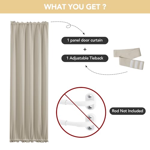 Deconovo Blackout Door Curtain for Glass Doors 72 Inches Long | 1 Panels Set, Thermal Insulated, Dual Rod Pockets, Adjustable Tieback, Privacy Panel, Light Beige, 25 x 72 Inch