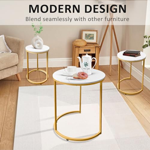 AT-VALY Nesting Tables Coffee Table Set of 3,Round Side Table Small Accent Table for Living Room,Bedroom Apartment (Gold) - color: Gold, size: 20.5 Inch