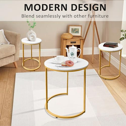 AT-VALY Nesting Tables Coffee Table Set of 3,Round Side Table Small Accent Table for Living Room,Bedroom Apartment (Gold) - color: Gold, size: 20.5 Inch