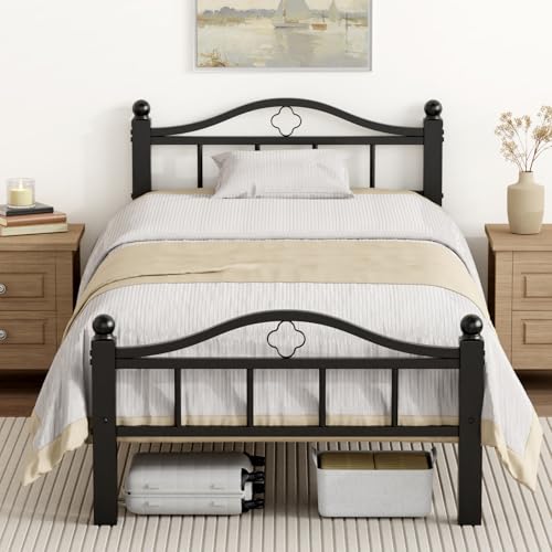 Metal Twin Bed Frame with Headboard | Noise-Free Design, 12” Underbed Storage, Heavy Duty with Headboard, No Box Spring Needed, Tool-Free Assembly - color: Twin -Black