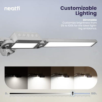 Neatfi Pro LED Desk Lamp | 3,000 Lumens | Dimmable 30W Desk Light | 360 SMD LEDs | CRI 95 | Adjustable Color Temperature | Home, Office, or Workbench (Silver, 41-Inch, CCT with Clamp) - color: Silver