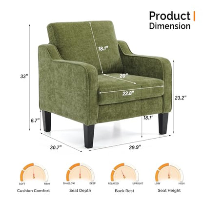 VINGLI Chair Olive Green Upholstered Chenille Accent Chair for Living Room, Bedroom, Mid-Century Modern Arm Chair Comfy Reading Chair with Scooped Arms - color: Olive Green