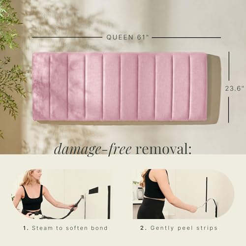 Nestl Upholstered Queen Headboard - Easy Assemble Channel Stitched Headboard Queen Size - Wall Mounted Headboards with 3D Soundproof Wall Panels Peel & Stick Floating Headboards, Pink - color: 10-pink, size: Queen