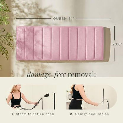 Nestl Upholstered Queen Headboard - Easy Assemble Channel Stitched Headboard Queen Size - Wall Mounted Headboards with 3D Soundproof Wall Panels Peel & Stick Floating Headboards, Pink - color: 10-pink, size: Queen