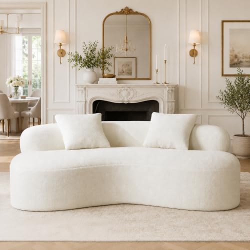 79" Curved Loveseat, Boneless Deep Seat Boucle Cloud Sofa, Cream White | Curved boneless design, deep plush seating, soft boucle upholstery and 2 pillows deliver cloud-like comfort for living rooms. - color: Ceam White