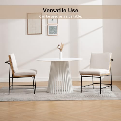 HEAH-YO Round Dining Table Set of 1, Modern Kitchen Table with Solid Wood Stripes, 43” Wood Dinner Table for Kitchen Dining Room, White - color: White