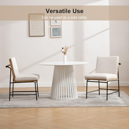 HEAH-YO Round Dining Table Set of 1, Modern Kitchen Table with Solid Wood Stripes, 43” Wood Dinner Table for Kitchen Dining Room, White - color: White