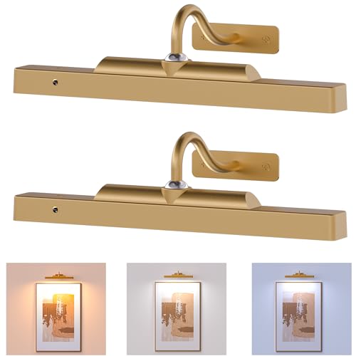 Gallery Picture Light for Wall, 4400mAh Cordless Wireless LED Wall Sconce,Rechargeable Dimmable Lighting for Modern Hallway Living Room(12 in, Antique Gold) - color: Antique Gold, size: 12 Inch