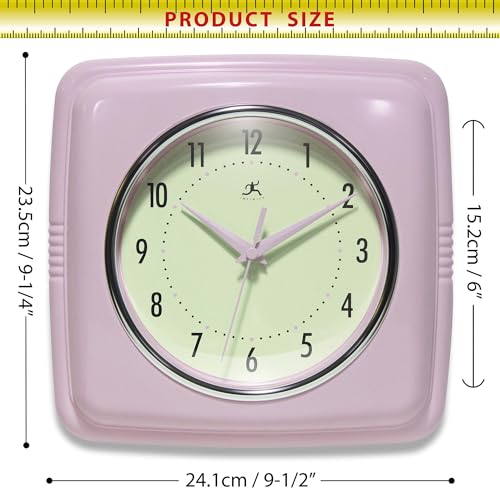 Infinity Instruments Square Retro Wall Clock, Pastel Pink, 9.25" - color: Pastel Pink