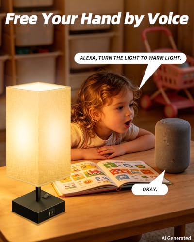 Smart RGB Dimmable Table Lamp Compatible with Alexa&APP&Remote Control, Gray | Bedside Desk Lamp with Charging Ports&Phone Stand, Music Sync Nightstand Lamp for Bedroom Living Room Office Dorm, 1Pack - color: Dark Gray, size: 1 Pack