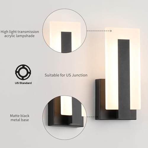Joosenhouse Modern LED Wall Sconces Up and Down Wall Mount Light Black 3000K Warm White Wall Lights Set of 2, Indoor Wall Lighting for Hallways, Bedrooms, Hallways, Living Room Indoor Wall Lights - color: Black -Non Dimmable