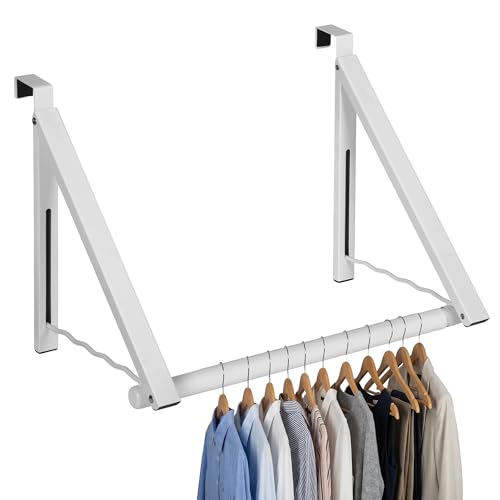 HOLDN’ STORAGE Over The Door Hanger Rack Foldable, White | Rack for Hanging Towels, Coats & Clothes, Holds 35 LBs, Over The Door Hanger Hooks for Bedroom, Washroom and Office - color: White