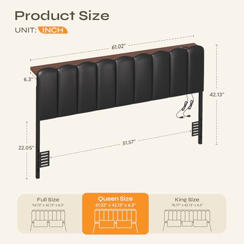 Queen LED Light Headboard with Storage Shelf, Black | RGB LED 20 colors 21 modes, remote control, scalloped tufted, USB-A & Type-C ports, storage shelf, adjustable, foam padded - color: Black, size: Queen