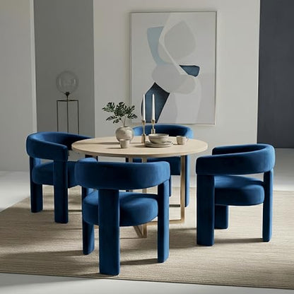 Velvet Modern Barrel Dining Chairs, Upholstered Accent Chair with Back, Vanity Chair Comfy Armchair for Kitchen/Dining Room/Living Room, Blue - color: Blue, size: Set of 1