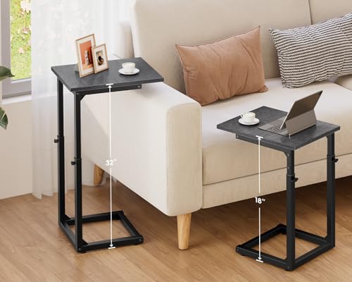 C-Shaped End Table, 33" Tall C Table Adjustable Height Side Table, Small Couch Table with Metal Frame, Slide Under Sofa TV Tray for Living Room, Bedroom, Bedside, Small Spaces, Gray Walnut - color: Gray Walnut, style: Ordinary