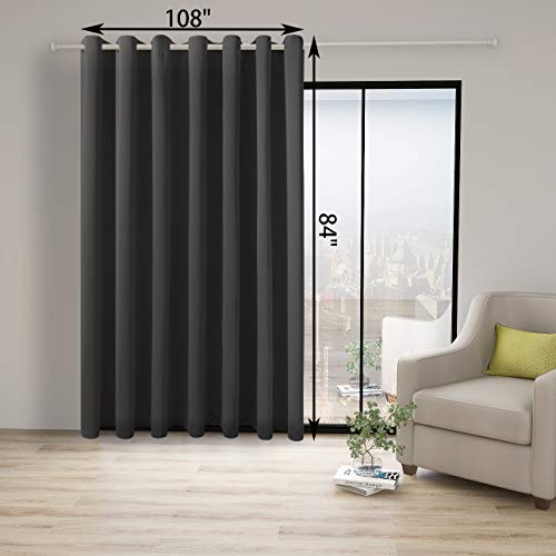 BONZER Dark Grey Room Divider Curtain Total Privacy Wall Screen Partitions | Grommet Thermal Insulated Soundproof Wide Blackout Curtains for Bedroom Living Room, 84L x 108W Inch (7L x 9W ft), 1 Panel - color: Dark Grey, size: 108"W x 84"L (Pack of 1)