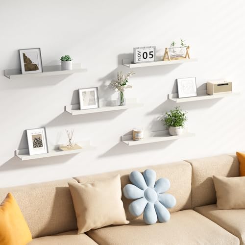 upsimples Floating Shelves for Wall Decor and Storage, White, 6Pcs 23.6'' | Wall Mounted Wood Shelves for Living Room, Bedroom, Bathroom, Kitchen, Office, Nursery Room, Coffee Bar Display and Organize - color: White, size: 23.6in