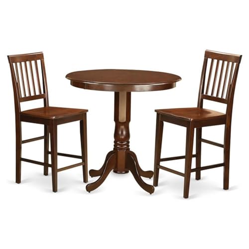 East West Furniture JAVN3-MAH-W 3 Piece Kitchen Counter Set for Small Spaces Contains a Round Dining Room Table with Pedestal and 2 Dining Chairs, 36x36 Inch, Mahogany - color: Javn3-mah-w