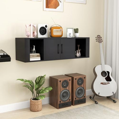 GOFLAME Floating TV Stand, Wall Mounted TV Console Table with Doors, Entertainment Media Center Under TV, Modern TV Cabinet for Living Room, Bedroom, Office, Black - color: Black