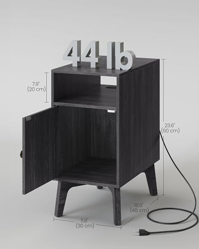 VASAGLE End Table with Charging Station, Narrow Side Table, Nightstand - color: Charcoal Gray