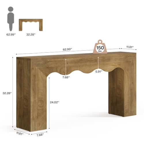 Tribesigns 63" Farmhouse Console Table, Wooden Couch Table Behind Sofa with Storage, Long Entryway Sofa Station, Narrow Console Stand with Base, Hallway Stand for Entryway (1, Light Brown) - color: Light Brown