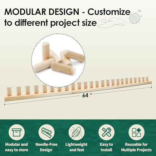 Zlshmoee 64 Inch Chunky Blanket Loom Kit, Knitting Frame for Bulky Yarn | Smooth lightweight beech wood with 2.36-inch-wide rails and four detachable sections for easy storage and transport. - color: 64''