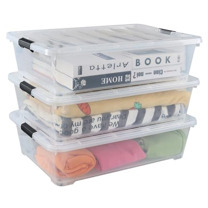 50 Quart Large Stackable Plastic Underbed Storage Bin, 3-Pack | Clear Under Bed Organization Boxes with Wheels and Lids - size: 50 Quart