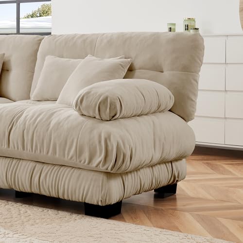 Modular Sectional Sofa for Living Room,173" L-Shaped Comfy Couch with Ottoman, Oversized 4 Seater Beige Sectional Couches with Pillows, Fluffy Couch Set with Deep Seat - color: Chenille Beige, size: 4-Seat & 1-Ottoman