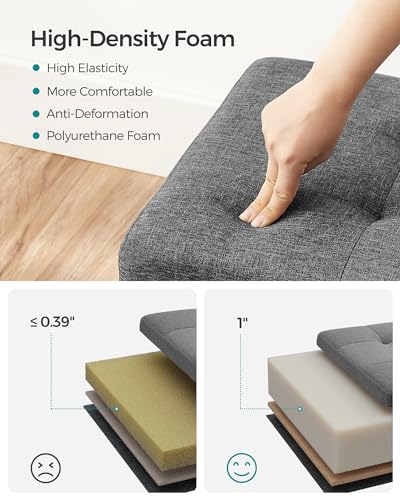 SONGMICS Storage Ottoman Bench, Foldable Foot Rest with Legs, 15 x 43 x 15.7 Inches, End of Bed Bench, Storage Chest, Load up to 660 lb, for Living Room, Bedroom, Entryway, Slate Gray ULSF018G01 - color: Dark Gray, style: without Flipping Lid
