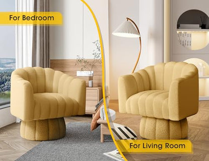 Dewhut Swivel Accent Chair, Barrel Accent Chair, Teddy, Mustard | Teddy Upholstered Round Arm Chair with 360° Swivel Base, Mid Century Modern Living Room Chair, Easy Setup - color: Mustard-teddy