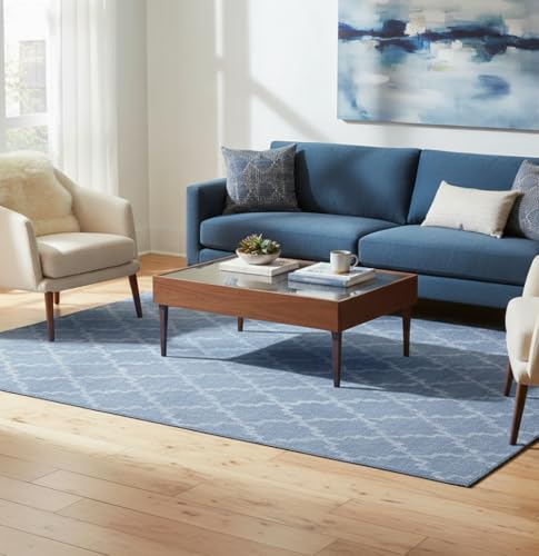 SLEEP ZONE 5x8 ft Teal Geometric Area Rug, Non-Slip for Living Room | Water Resistant Low Pile, Easy to Clean for Bedrooms and Everyday Homes with Kids or Pets - color: Teal Quatrefoil, size: 5×8