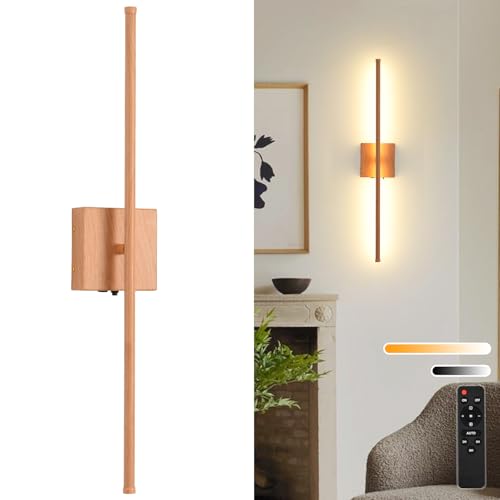 Battery Operated Wall Sconces, 11000mAh Rechargeable Faux Wood Texture Finish Wall Lights with Remote, 350° Rotatable Dimmable Wall Lamp 3 Color Temperatures, for Bedroom, Living Room, Hallway, 1 PCS - color: Wood Finish, size: 1 Pack