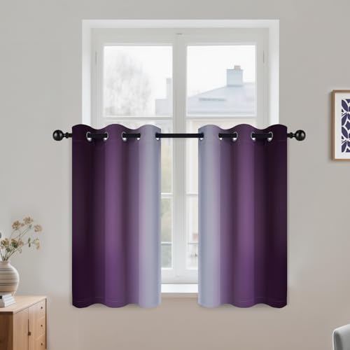 COSVIYA Grommet Room Darkening Ombre Purple Curtains W42xL36 inch | Purple and Greyish White Gradient Drapes, Light Blocking, Insulated Thermal Window Curtains for Bedroom/Living Room,2 Panels - color: Purple to Grayish White, size: 42"W x 36"L (Pack of 2
