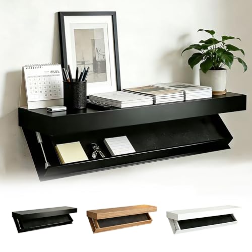 Floating Hidden Shelves for Wall with Concealed Storage Drawer, Hidden Shelf Night Stand with Secret Compartment, for Home Office Living Room, Black - color: Black