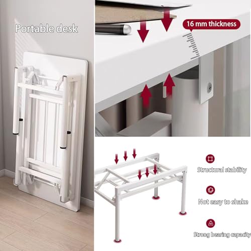 Small Folding Desk No Assembly,39.4 Inch Folding Computer Desk Small Foldable Table for Home Office. - color: Frame：white/Board：white, size: 39.4"*19.7"