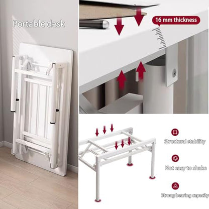 Small Folding Desk No Assembly,39.4 Inch Folding Computer Desk Small Foldable Table for Home Office. - color: Frame：white/Board：white, size: 39.4"*19.7"