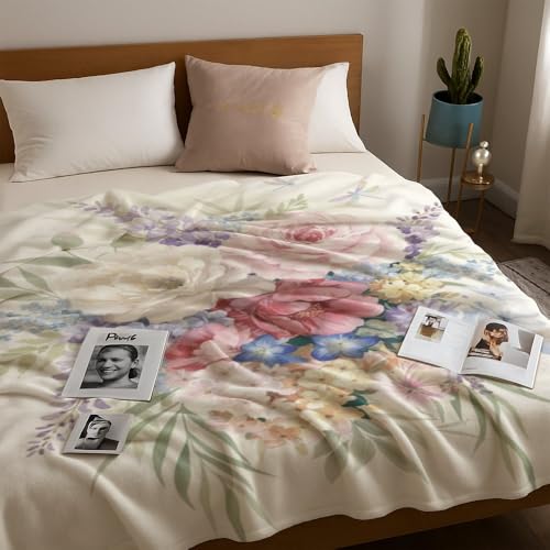 White Pink Purple Flower Fuzzy Throw Blanket Ultra Soft Sofa Blanket for Wife Girls Blankets New Apartment Gifts House Essentials for Bedroom Living Rooms Couch Sofa Bed 40X50 Inch - size: 40 × 50 inch