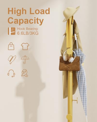Clothes Rack Freestanding, Coat Stand with 8 Hooks, Gold | Small Garment Rack with Heavy Rock Slab Base, Modern Metal Clothing Rack for Hanging Clothes with 8 Hooks for Bedroom, Office - color: Gold
