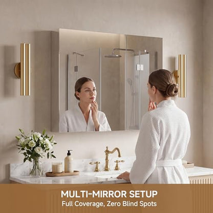 36" x 30" Bathroom Medicine Cabinet with Mirror, Recessed or Wall Mount | Medicine Cabinets with Adjustable Glass Shelves, Soft-Closed Hinge, Chrome Aluminum Frame, Reverse Installation - size: 36" x 30"