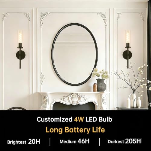 Shenmoyl Battery Operated Wall Sconces Set of 2, Black Rechargeable Wall Lighting Fixtures, Dimmable Wall Lights with Remote & Clear Glass Shade for Living Room, Bathroom,Bedroom - color: Black - Clear Glass