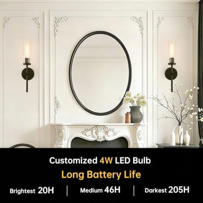 Shenmoyl Battery Operated Wall Sconces Set of 2, Black Rechargeable Wall Lighting Fixtures, Dimmable Wall Lights with Remote & Clear Glass Shade for Living Room, Bathroom,Bedroom - color: Black - Clear Glass
