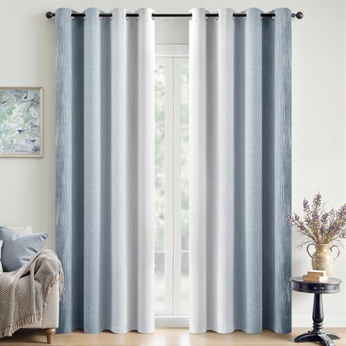 MIULEE Chambray Blue and Greyish White Ombre Blackout Curtains 52Wx84L | Full Room Darkening,Thermal Insulated,84 Inch Long,Grommet Drapes for Bedroom/Living Room,Modern Window Treatments,Set of 2 - color: Chambray Blue and Greyish White, size: 52"W x 84"