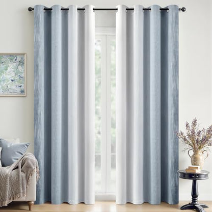 MIULEE Chambray Blue and Greyish White Ombre Blackout Curtains 52Wx96L | Full Room Darkening,Thermal Insulated,96 Inch Long,Grommet Drapes for Bedroom/Living Room,Modern Window Treatments,Set of 2 - color: Chambray Blue and Greyish White, size: 52"W x 96"