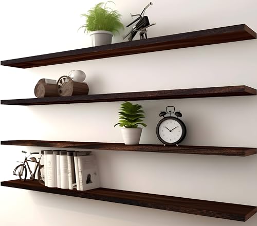PHPH 48 Inch Wood Floating Shelves for Wall, Wooden Wall Shelves for Bedroom, Set of 4 Brown