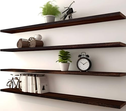 PHPH 48 Inch Wood Floating Shelves for Wall, Wooden Wall Shelves for Bedroom, Set of 4 Brown